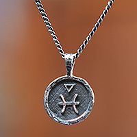 Sterling silver pendant necklace, 'Aquarius Charm' - Sterling Silver Necklace with Aquarius Zodiac Sign Pendant