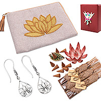 Set de regalo curado, 'Lovely Lotus' - Set de regalo curado con accesorios y caja de incienso con temática de loto