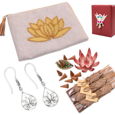 Set de regalo seleccionado - Set de regalo seleccionado con accesorios y caja de incienso con temática de loto