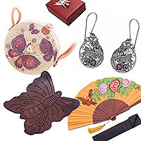 Set de regalo seleccionado, 'Butterfly Bliss' - Bolsa de regalo seleccionado con 4 artículos con temática de mariposas de Bali