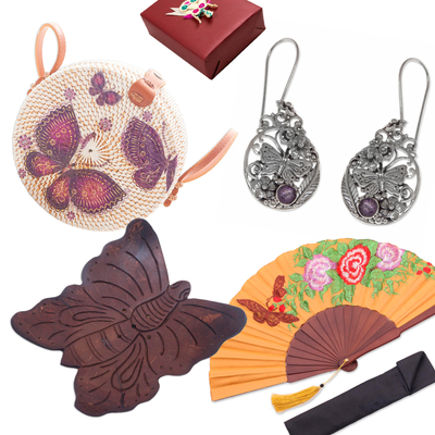 Curated gift set, 'Butterfly Bliss' - Curated Gift Set Bag with 4 Butterfly-Themed Items from Bali