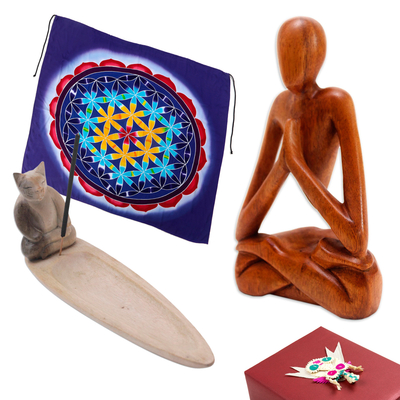 Curated Gift Set with 3 Meditation and Yoga-Themed Items - Serene  Meditation