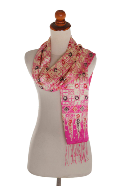 Curated gift set, 'Pretty in Pink' - Curated Gift Set with Pink Bracelet Silk Scarf and Hobo Bag