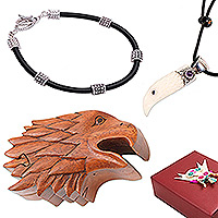 Set de regalo seleccionado para hombres, 'Eagle Song' - Set de regalo de pulsera y collar con caja de rompecabezas con temática de águila para hombres