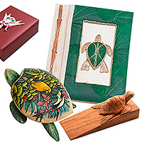 Set de regalo seleccionado, 'Turtle Delight' - Set de regalo seleccionado con diario en caja de joyería de tortuga y tope para puerta