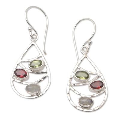Curated gift set, 'Rainbow Flair' - Curated Gift Set with Silk Scarf Multi-Gem Necklace Earrings