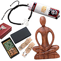 Set de regalo curado, 'Serenity Vibes' - Set de regalo balinés curado con 4 artículos para yoga y meditación