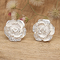 Sterling silver stud earrings, 'Gorgeous Gardenia' - Sterling Silver Stud Earrings with Gardenia Flower Motif