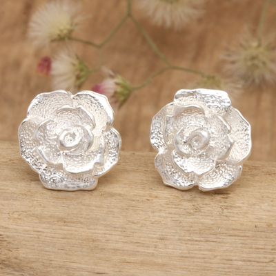 Sterling silver stud earrings, 'Gorgeous Gardenia' - Sterling Silver Stud Earrings with Gardenia Flower Motif