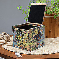 Wood jewelry box, 'Tropical Forest'