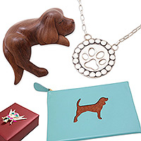 Curated gift set, 'Puppy Lover' - Dog Themed Necklace Clutch Shell Sculpture Curated Gift Set