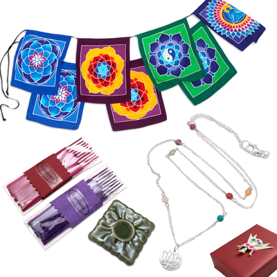Curated gift set, 'Zen Zone' - 3-Item Curated Gift Set for Meditation and Yoga from Bali