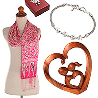 Curated gift set, 'True Romance' - Love-Themed Curated Gift Set with Scarf Sculpture & Bracelet