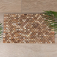 Alfombra de madera de teca, 'The Pathway' - Alfombra de madera de teca minimalista hecha a mano de Bali