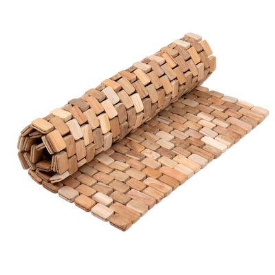 Estera de madera de teca - Alfombra de madera de teca minimalista hecha a mano de Bali