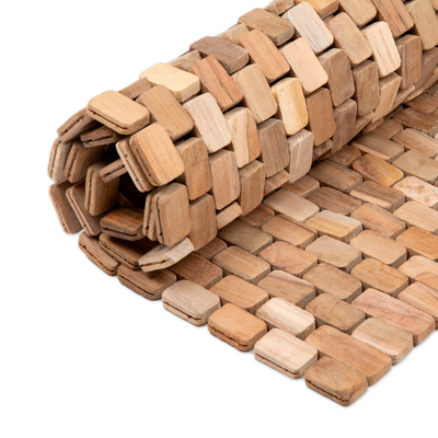 Teak wood mat, 'The Pathway' - Handcrafted Minimalist Teak Wood Mat from Bali