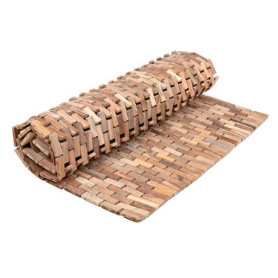 Estera de madera de teca - Alfombra moderna hecha a mano de madera de teca marrón natural de Bali