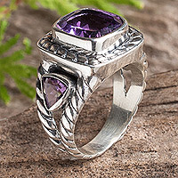 Amethyst multi-stone ring, 'Fantastic Purple' - Sterling Silver Cocktail Ring with 3 Amethyst Stones