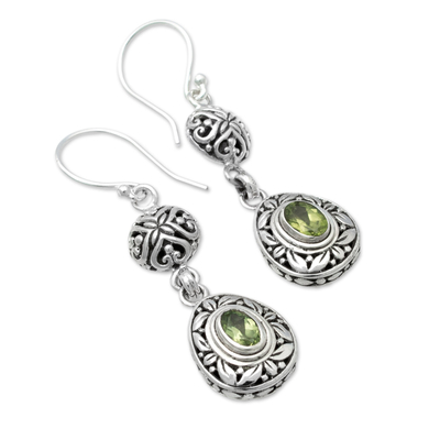 Peridot dangle earrings, 'Green Summer' - Sterling Silver Peridot Dangle Earrings with Leaf Motif