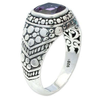 Amethyst domed ring, 'Magnificent Beauty in Purple' - Amethyst Sterling Silver Armadillo Dot Domed Ring from Bali