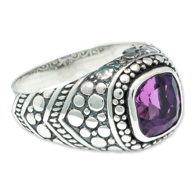 Amethyst domed ring, 'Magnificent Beauty in Purple' - Amethyst Sterling Silver Armadillo Dot Domed Ring from Bali