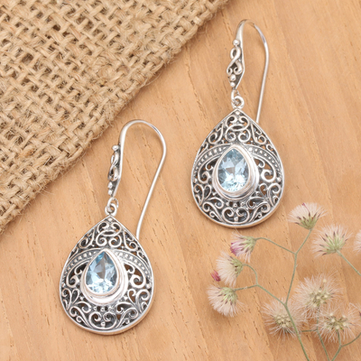 Blue topaz dangle earrings, 'Regal Paradise in Blue' - Traditional Two-Carat Faceted Blue Topaz Dangle Earrings