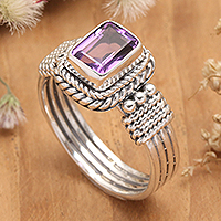 Amethyst cocktail ring, 'Purple Dame' - Polished Classic Sterling Silver Amethyst Cocktail Ring