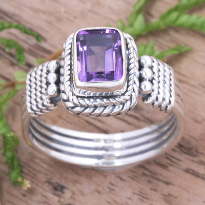 Amethyst cocktail ring, 'Purple Dame' - Polished Classic Sterling Silver Amethyst Cocktail Ring