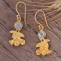 Gold-plated topaz dangle earrings, 'Leaf Victory' - Leaf-Themed 22k Gold-Plated 1-Carat Topaz Dangle Earrings
