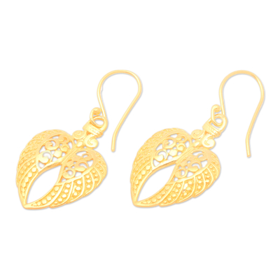 Gold-plated dangle earrings, 'Angelic Flight' - Traditional Angel-Themed 22k Gold-Plated Dangle Earrings