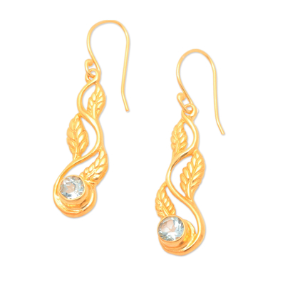Gold-plated blue topaz dangle earrings, 'Vines of Loyalty' - 22k Gold-Plated Leafy Blue Topaz Dangle Earrings from Bali