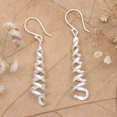 Sterling silver dangle earrings, 'Divine Swirl' - High-Polished Swirl-Shaped Sterling Silver Dangle Earrings