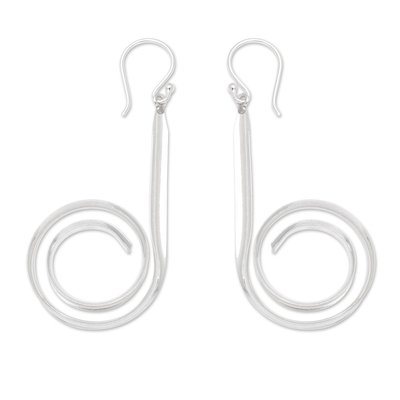 Sterling silver dangle earrings, 'Divergent Twists' - Polished Spiral Sterling Silver Dangle Earrings from Bali