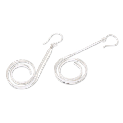 Sterling silver dangle earrings, 'Divergent Twists' - Polished Spiral Sterling Silver Dangle Earrings from Bali