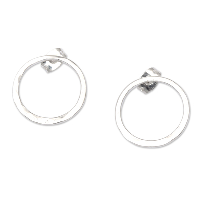 Sterling silver drop earrings, 'Minimalist Eternity' - Minimalist Round Sterling Silver Drop Earrings from Bali