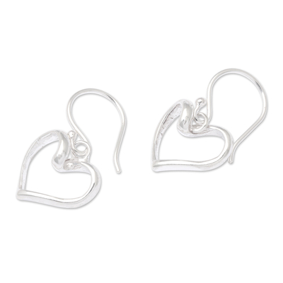 Sterling silver dangle earrings, 'Shiny Love' - Polished Heart-Shaped Sterling Silver Dangle Earrings