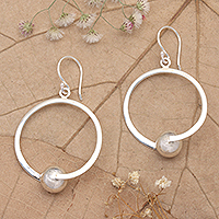 Sterling silver dangle earrings, 'World Balance' - Polished Minimalist Round Sterling Silver Dangle Earrings