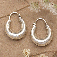 Sterling silver hoop earrings, 'Alluring Auras' - Polished Round Sterling Silver Hoop Earrings from Bali