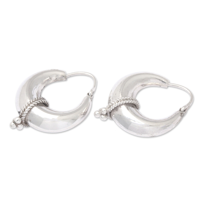 Sterling silver hoop earrings, 'Beautified Auras' - Polished Traditional Sterling Silver Hoop Earrings from Bali