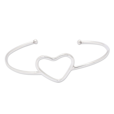 Brazalete de plata esterlina - Brazalete minimalista de plata de ley con símbolo de corazón