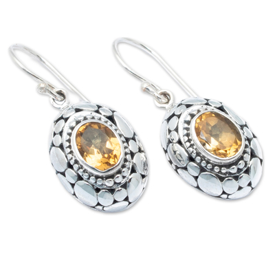 Citrine dangle earrings, 'Wonderful Yellow' - Sterling Silver Dangle Earrings with Oval Citrine Gemstones