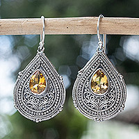 Citrine dangle earrings, 'Princess Palace in Yellow' - Teardrop Sterling Silver Dangle Earrings with Citrine Gems