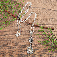Citrine pendant necklace, 'Joyous Summer' - Sterling Silver Citrine Pendant Necklace with Leaf Motifs