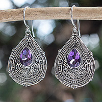 Amethyst dangle earrings, 'Princess Palace in Purple' - Teardrop Sterling Silver Dangle Earrings with Amethyst Gems