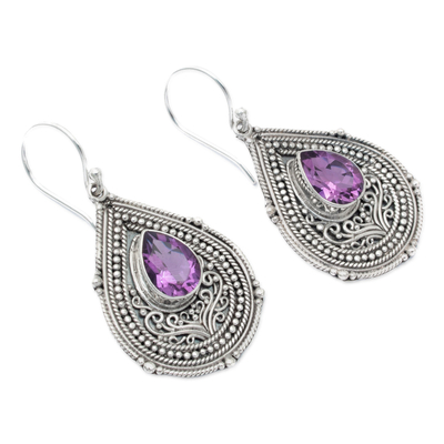 Amethyst dangle earrings, 'Princess Palace in Purple' - Teardrop Sterling Silver Dangle Earrings with Amethyst Gems