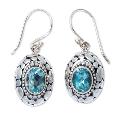 Blue topaz dangle earrings, 'Wonderful Sky Blue' - Sterling Silver Dangle Earrings with Oval Blue Topaz Jewels