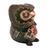 Wood figurine, 'Midnight Owlet' - Batik Floral Owlet-Shaped Green Pule Wood Figurine