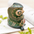 Wood figurine, 'Midnight Owlet' - Batik Floral Owlet-Shaped Green Pule Wood Figurine