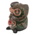 Wood figurine, 'Midnight Owlet' - Batik Floral Owlet-Shaped Green Pule Wood Figurine