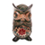 Wood figurine, 'Midnight Owlet' - Batik Floral Owlet-Shaped Green Pule Wood Figurine